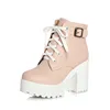 Vintage Buckle Thick Heel Short Boots Square Heel Women Platform Ankle Boots Fashion Pu Lace Up Short Boots Big Size 896 ► Photo 1/6