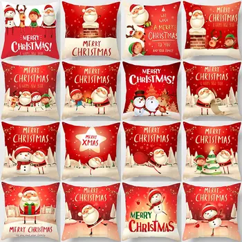 

1Pcs Christmas Santa Claus Pattern Cushion Cover Polyester 45*45 Decorative Pillowcase New Year Sofa Bed Home PillowCover 40993