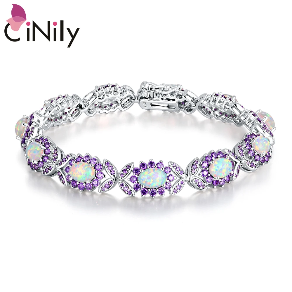 CiNily Exquisite Fire Opal 925 Sterling Silver Chain Bracelets for Anniversary Gift Women Fine Jewelry Bracelet OS691-92