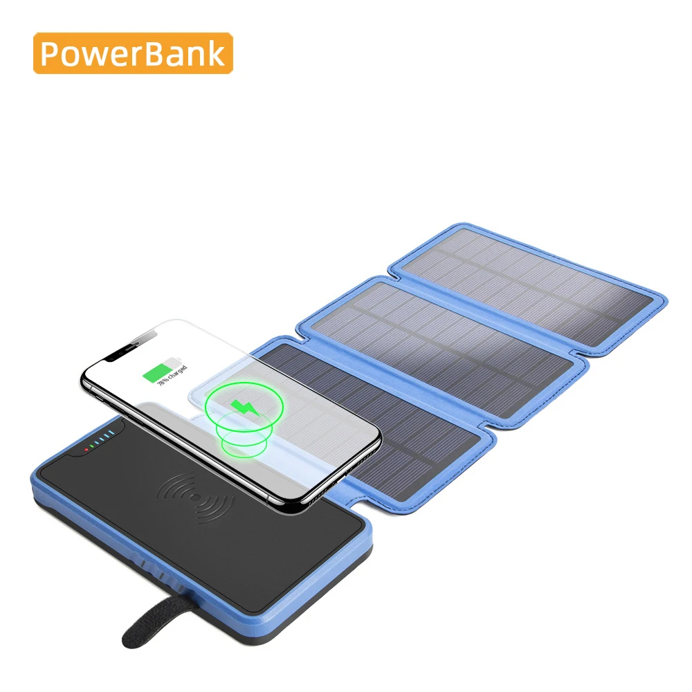 

Solar Power Bank Wireless Charger Waterproof Quakeproof Dustproof for Xiaomi Iphone Dermatoglyphic Folding Solar Panel 20000mah