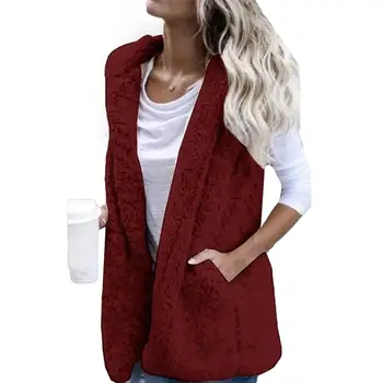 

waistcoat women Casual Women Autumn Winter Solid Color Fleece Pockets Hooded Warm Vest Waistcoat Winter waistcoat for women