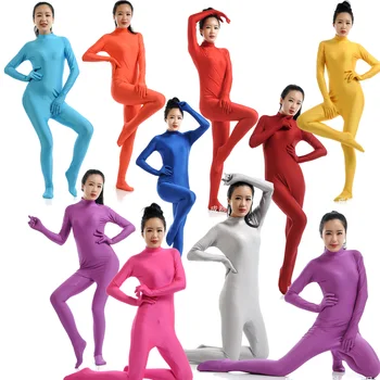 

No Head Shiny Zipper Bodysuit Zentai Full Body Tights For Women Bodysuits Custom Skin Suit One Piece Long Sleeve Unitard Spandex