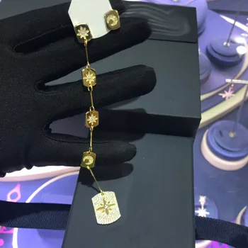 

UMGODLY Fashion Solid Copper Yellow Gold Color Asymmetric Multi Rectangles Paved Star Moon AB Drop Earrings Jewelry