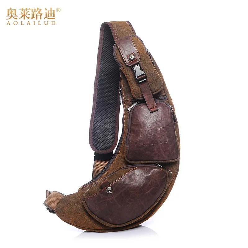 

2019 New Style British-Style Retro Fashion Canvas Chest Bag Crescent Multi-functional Men Over-the-shoulder Bag