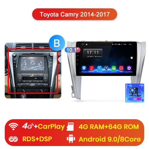 Junsun V1pro 4G+ 64G CarPlay DSP Android 8,1 автомобильный Радио Мультимедиа стерео плеер gps для Toyota Camry 8 50 55- 2Din dvd - Цвет: 4-64GB for 4G-- GP