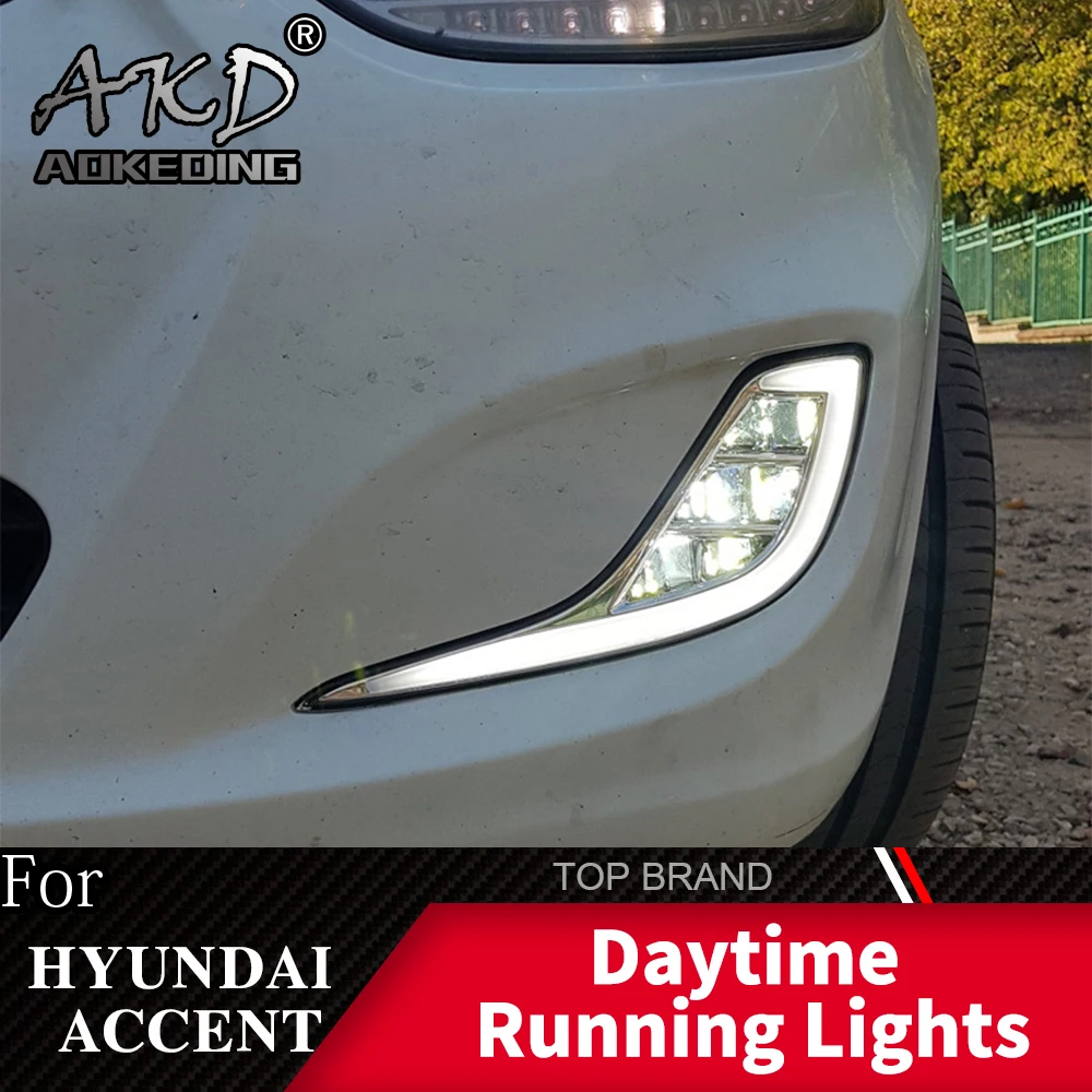 

2PCS LED Daytime Running Light For Hyundai Accent Solaris 2010 2011 2012 Yellow Turn Signal Function 12V Car DRL LED Fog Lamp
