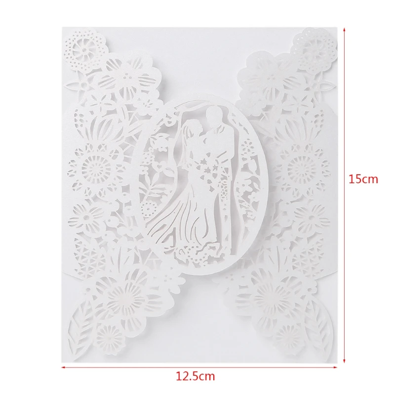  10Pcs Romantic Lovers Wedding Party Invitation Cards Delicate Carved Hollow Lace 72XF - 4000389175070
