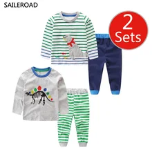 SAILEROAD/комплект из 2 предметов, детская одежда динозавров, комплект для мальчиков, хлопковая одежда с длинными рукавами детские топы с принтом животных+ штаны, костюм для девочек