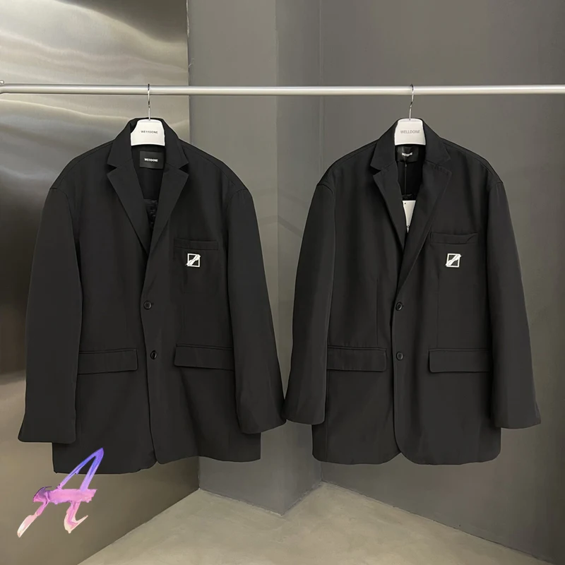 WE11DONE Square Rubber Brand Suit High-quality Men and Women Simple Mid-length Welldone Suit Jacket