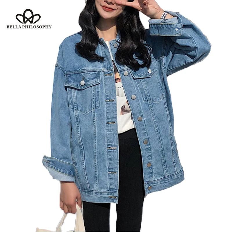 

2019 new autumn Solid Turn-down Collar Jean Jacket for Women Loose Casual Blue Fashionable Coats Female outwear Denim Feminine