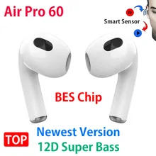 Для MacBook Air Pro 60 pk Air60 наушники-вкладыши TWS с наушники Беспроводной Bluetooth 5,2 наушники светильник Сенсор с зарядный чехол 12D супер бас PK Air3 Air4