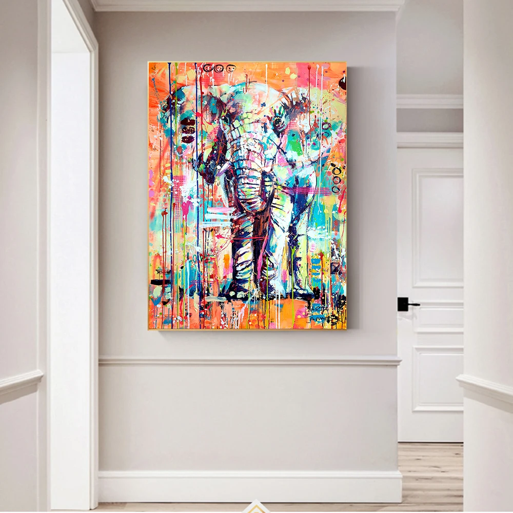 Modular-Canvas-Color-Elephant-Home-Decoration-Prints-Graffiti-Painting-Poster-Modern-Wall-Art-Animal-Pictures-For