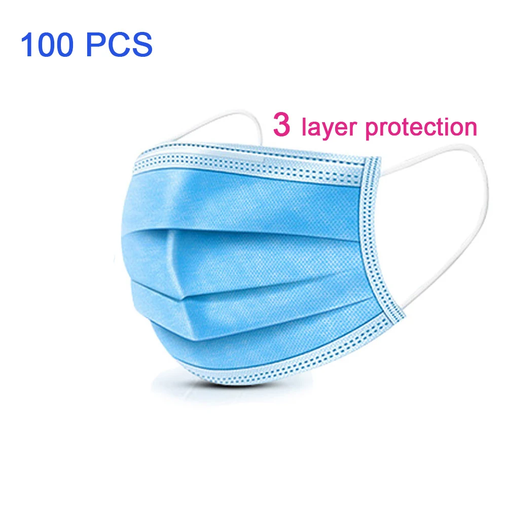 

100pcs Non Woven Disposable Face Mask 3 Layer Hanging ear Dust Filter Safety Elastic Facial Dust-Proof Safety Masks