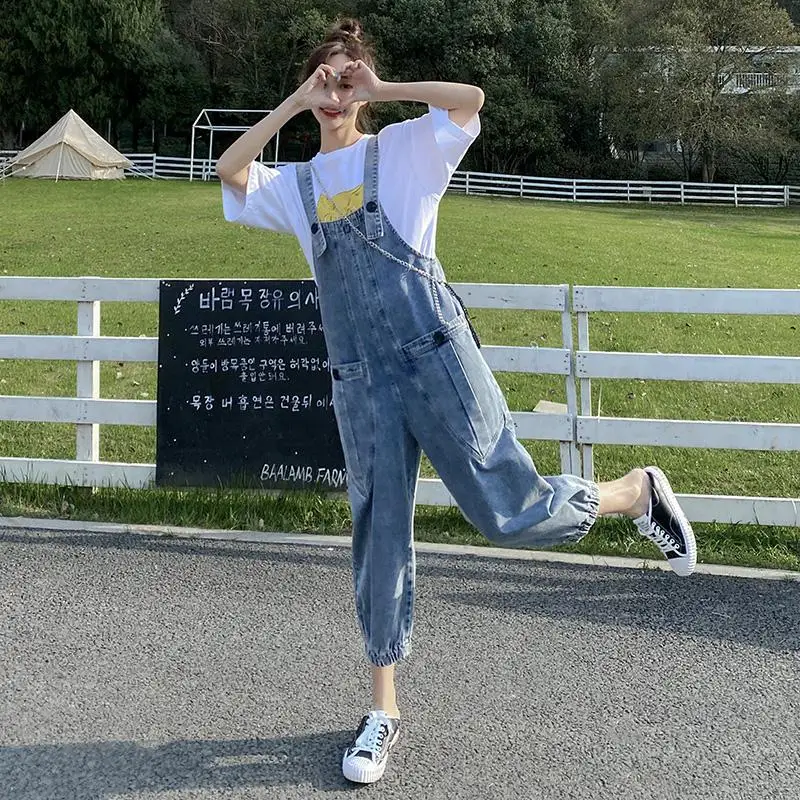 Women's Denim Overalls Korean Style Loose-fitting Feet 2021 Spring and Autumn New Fashion Mother Jeans Woman Jeans