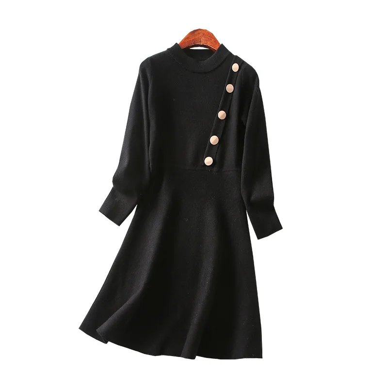 

One's Versatile Elasticity Slim Fit Slimming Fastener Decoration Crew Neck Jersey Dress Women's Entity