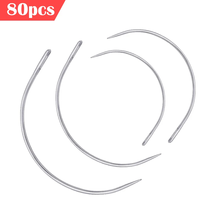 Lmdz 80pcs Curved Needles Kits Plastic Needle Case With 4 Sizes Hooked