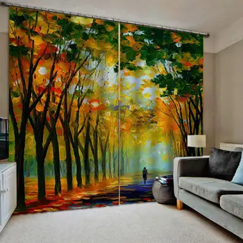 

Custom curtains Oil painting landscape 3D Window Curtain Dinosaur print Luxury Blackout For Living Room