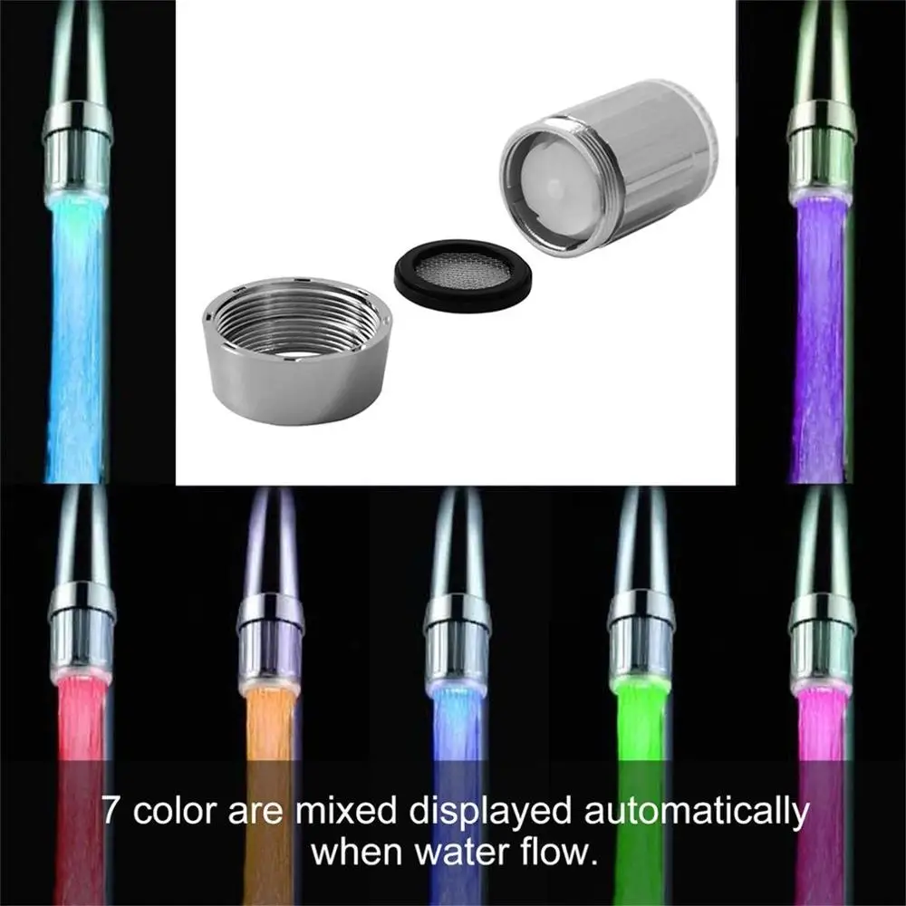 

Kitchen Bathroom 7 Colors Light-Up LED Water Glow Faucet Tap Filter Stainless Steel Water Tap + Faucet Diverter Valve Adapter
