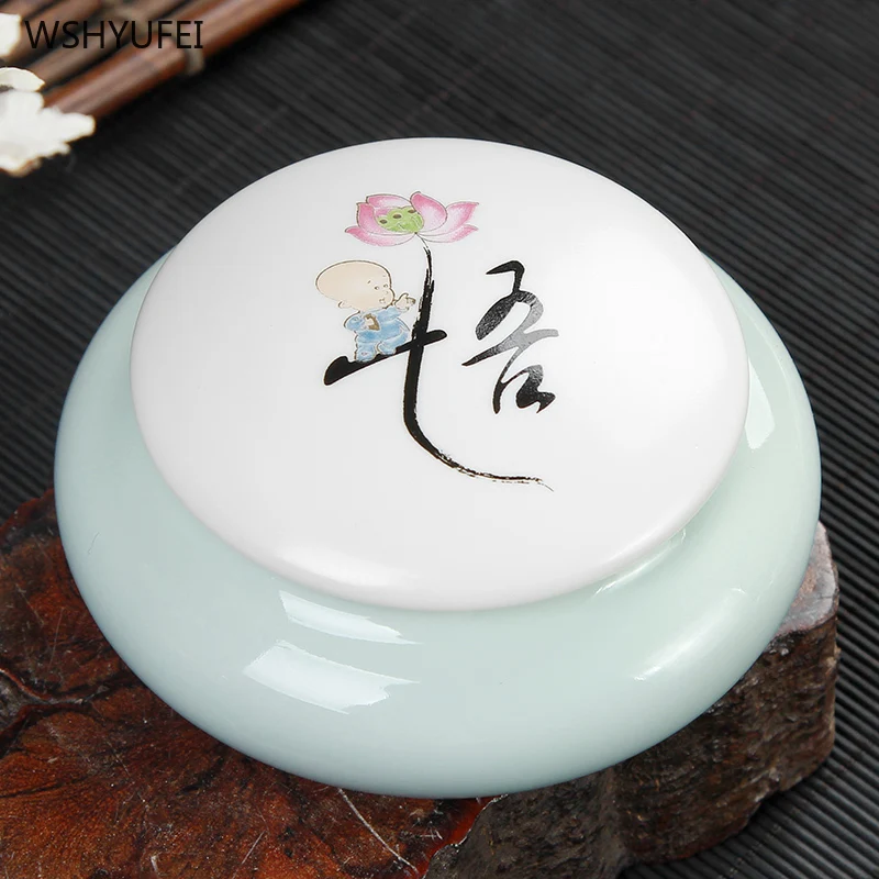 1 шт. Celadon Zen Путешествия Портативный чай печать керамические банки с крышкой кофе в зернах конфеты, печенье коллекция бак для хранения кухня