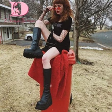 

Big Size 35-43 Brand New Fashion Ladies High Heels Gothic Boots Zip High Platform Wedges Boots For Women 2021 Party Shoes Woman