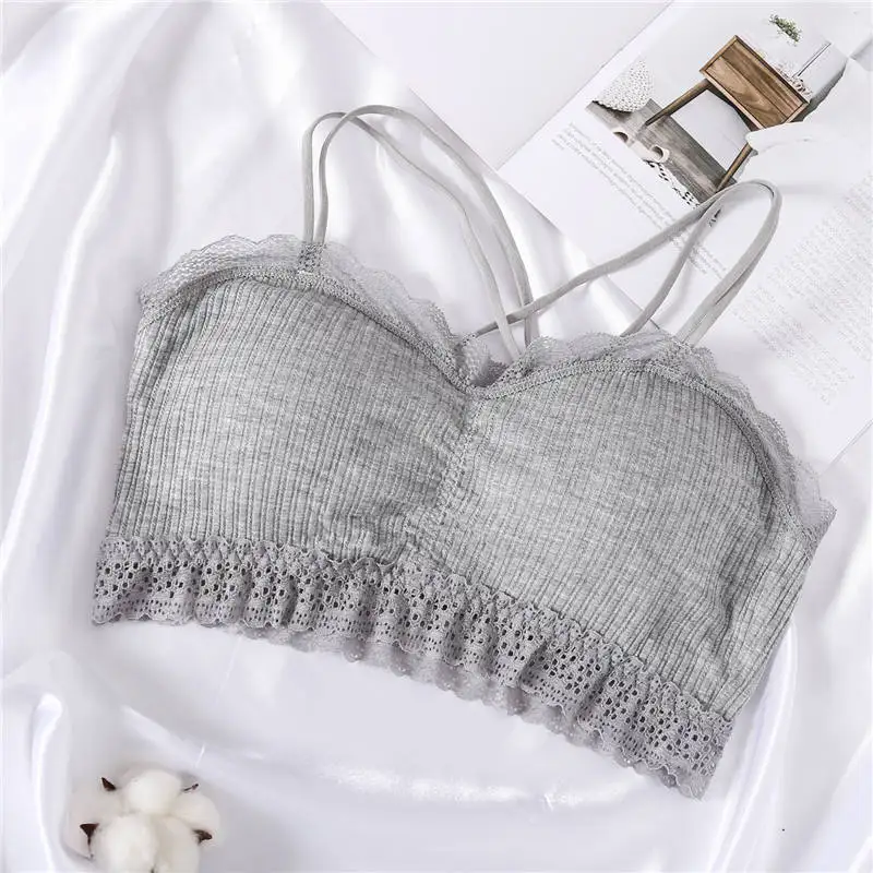 Lace Tank Crop Tops Women Sexy Crop Top Streetwear Sleeveless Cross Strap Camis Women Cool Girls Vest Cropped Tee Camisole Femme - Цвет: gray