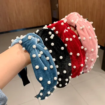 

Coral Fleece Solid Color Tie Knot Headbands For Women Pearl Wash Face Girls Headbands Bezel For Hair Wholesale Hair Accessories