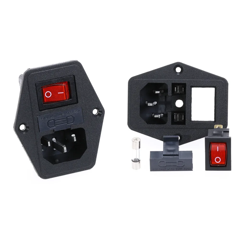 Toolkitworld 3 Pin IEC320 C14 Inlet Module Plug Male Power Socket 10A 250V with 5A Fuse Switch Without Light 2 Pieces