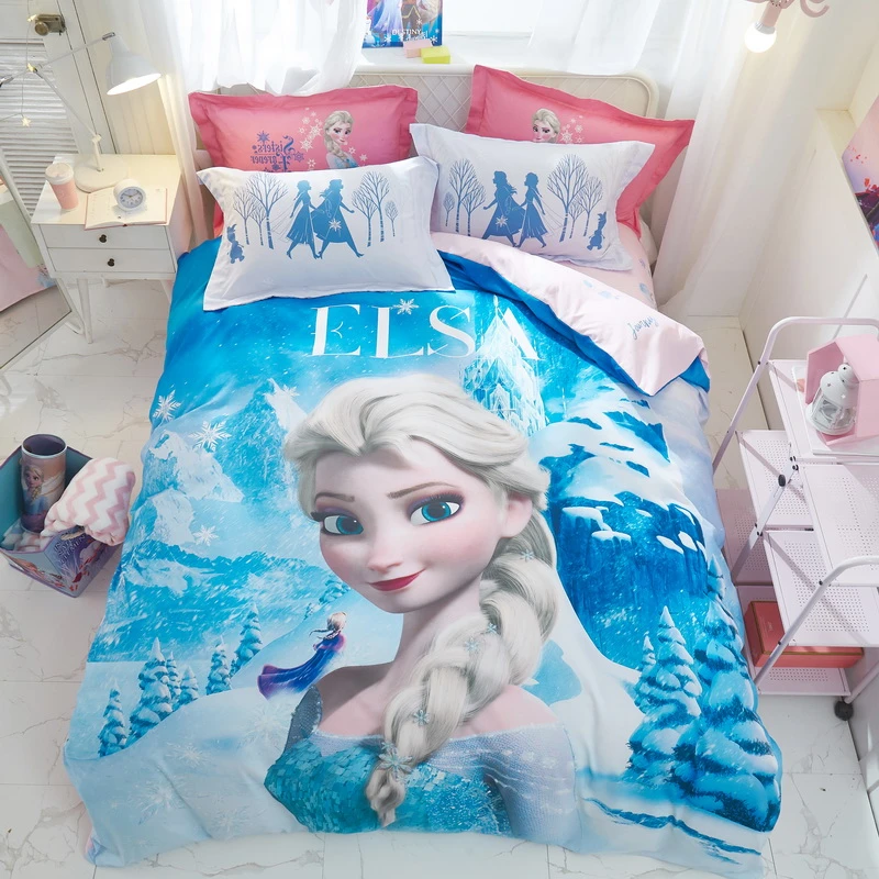 Ensemble de couette princesse Elsa, bleu, reine des neiges, housse de  couette, Double literie, en coton, pour filles, adultes et enfants |  AliExpress