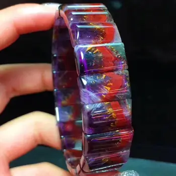 

Natural Cacoxenite Auralite 23 Purple Red Canada Crystal Bracelet Women 16x9mm Rectangle Beads Stretch Rarest Bracelet AAAAA