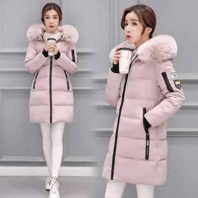 Зимняя женская куртка, модное меховое стеганое зимнее пальто с капюшоном, женское теплое пуховое хлопковое пальто, женские куртки размера плюс YG228 - Цвет: Water pink