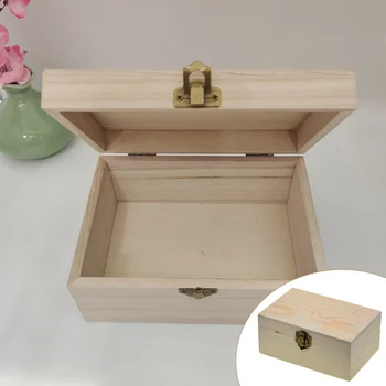 

Large Wooden Box Storage Plain Wood Jewel Box Case with Lid Lock Painting Stainin