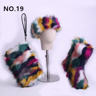 COLOR 19 REAVE CAT/Меховые Ботинки Зимняя обувь женские зимние ботинки с сумочкой и повязкой на голову г. Новые роскошные меховые зимние ботинки для женщин, высокие ботинки на меху - Цвет: COLOR 19