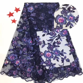 

New design 2019 African Blue Organza Fabrics Embroidered Organza Lace In Switzerland With Full big Sequins Lace for Women Party