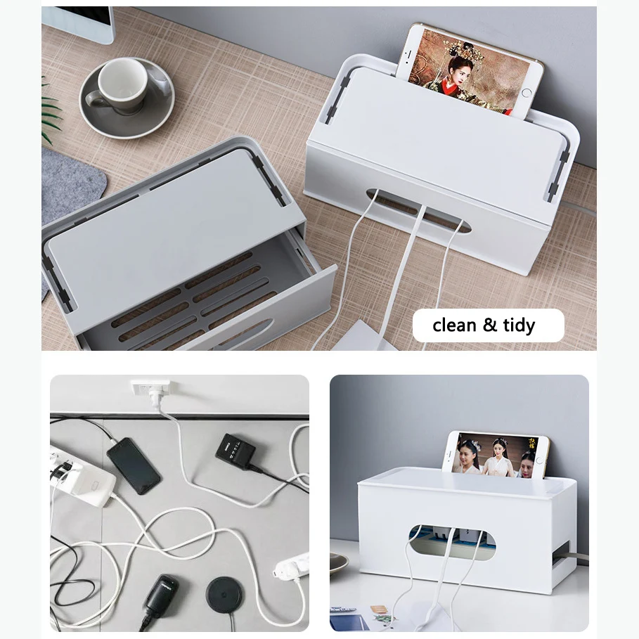 Desktop Drawer Power Cable Storage Box Plastic Storage Organizer for Patch Panel Charger Office Organizer Heat Dissipation Case