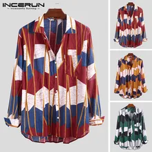 Мужская брендовая рубашка, стильная рубашка с длинным рукавом и геометрическим принтом, уличная Гавайская Повседневная рубашка для мужчин, Camisa Masculina INCERUN