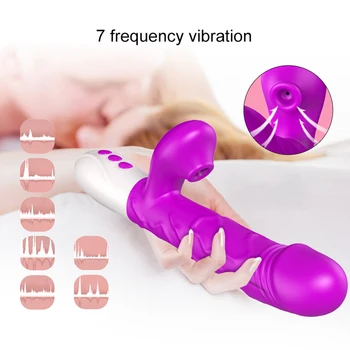 3 In 1 Heating Rabbit Vibrator Telescopic Rotating Dildo Clitoris Sucking Vagina G Spot Stimulate Vibrators Sex Toys for Women 2