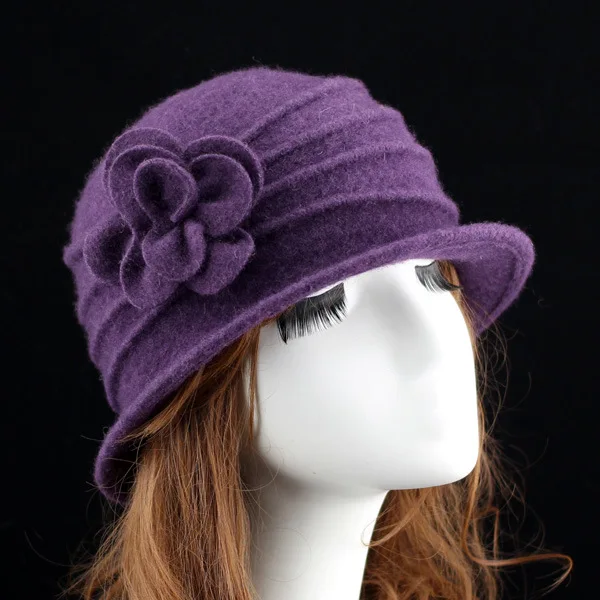 Dilidala, шерстяные шапки, женские шапки, корейские, элегантные, чистая шерсть, шапка для мамы, зимние, теплые шапки для женщин, цельная шерсть с цветком, новинка - Цвет: Purple