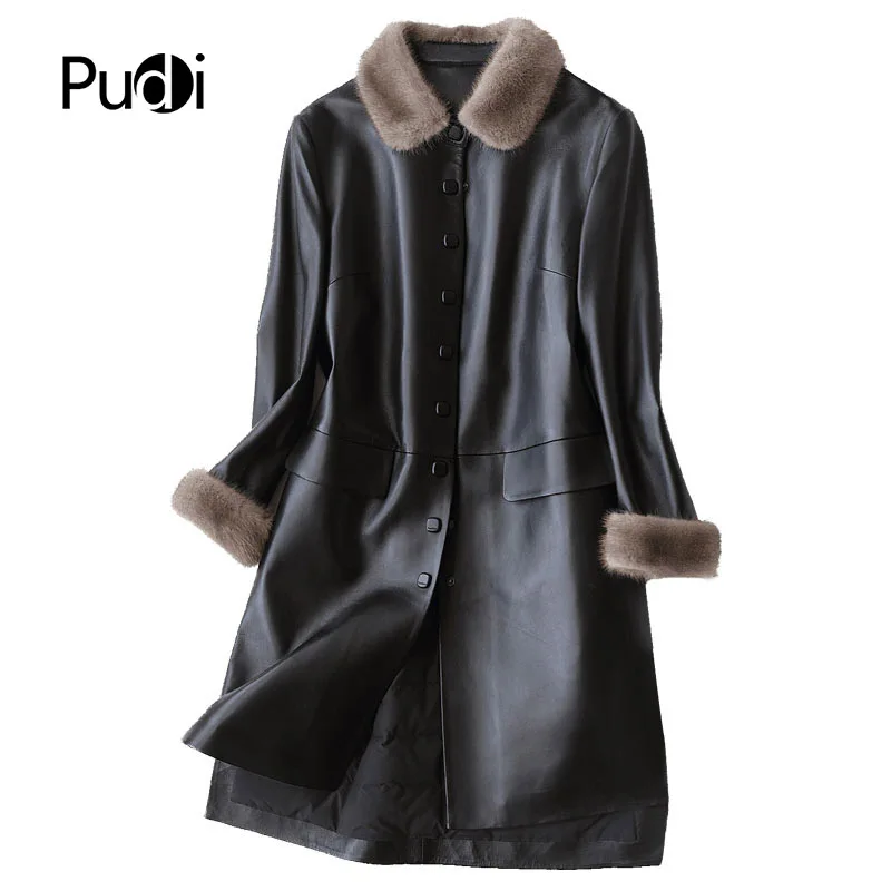 PUDI A27953 Натуральная овечья кожа, пальто, куртка, пальто, Женское зимнее теплое Норковое меховое пальто, натуральная кожа внутри, зимнее пальто