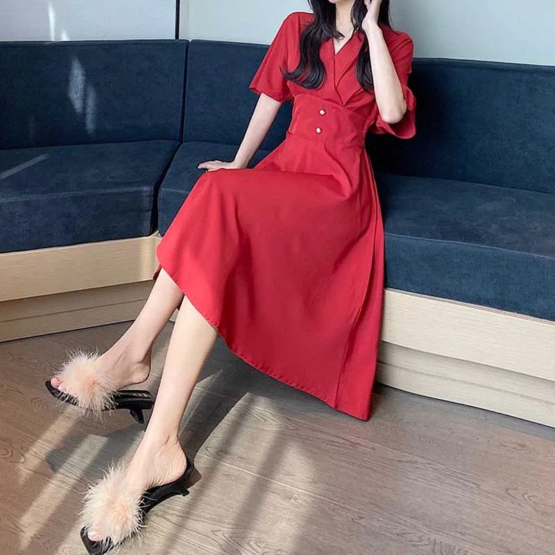 Elegant For Female Office One-Piece Dress 2020 New Summer Vintage V-Neck Waist Dresses Women Party Holiday Long Dress Vestidos
