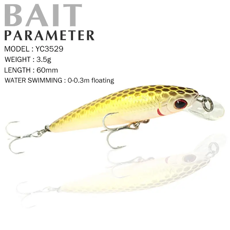 

Fishing Lure 60mm/3.5g 0-0.3m Floating Shad Quality Professional Minnow Hard Baits 3D Eyes Hot Model Fishing Lure Hard Bait