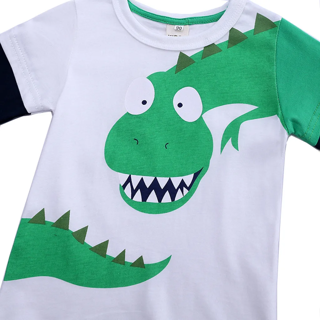Toddler Children Cartoon T-shirts Boys Dinosaur Patchwork Long Sleeve Casual T-shirts Tops Outfits Clothes Pullover Loose Tees