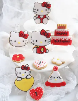 

8 Pieces KT Cat Fondant Cake Mould Heart Flower Plastic Knife for Biscuits Cutting DIY Sugar Flower Modeling Baking Tool
