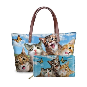 

THIKIN 3D Kawaii Cat Pattern Ladies Top-handle Large Capacity Luxury Handbag&Purse 2pcs/Set Women Shoulder Bag Sac A Main Femme