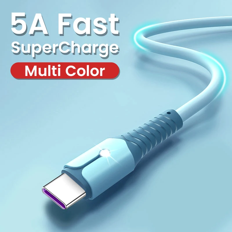 5A жидкий силиконовый кабель для быстрой зарядки Samsung Huawei Xiaomi Быстрая зарядка USB Type