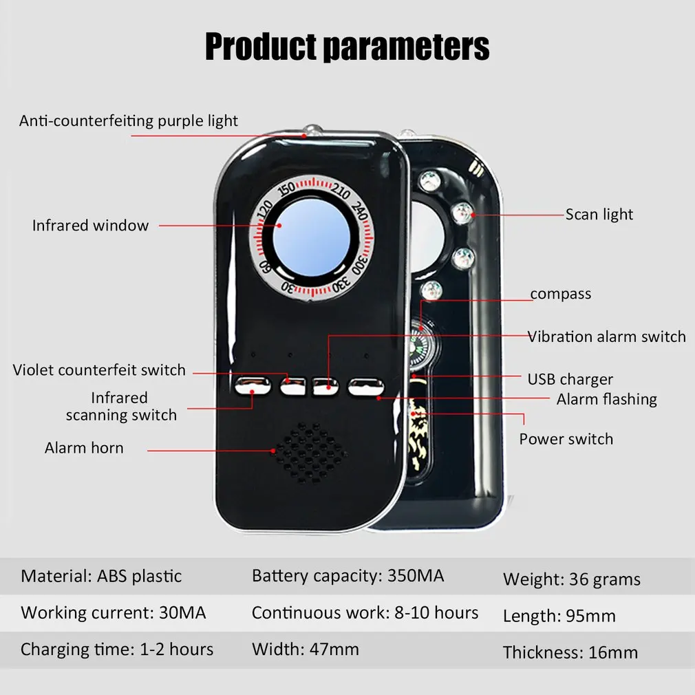 K300 Anti Camera Detectors Finder Anti-Theft Vibration Alarm Glowiny Camera+Signal Detector with Magnet Detect