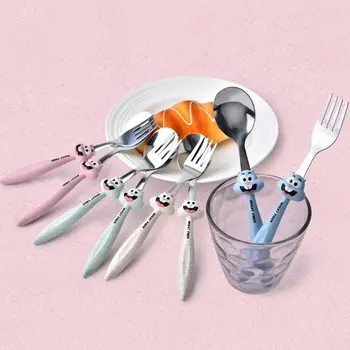 

new 2 Pcs/set Baby Feeding Spoon Fork Cutlery Set Kids Children Cartoon Stainless Steel Tableware 19QF