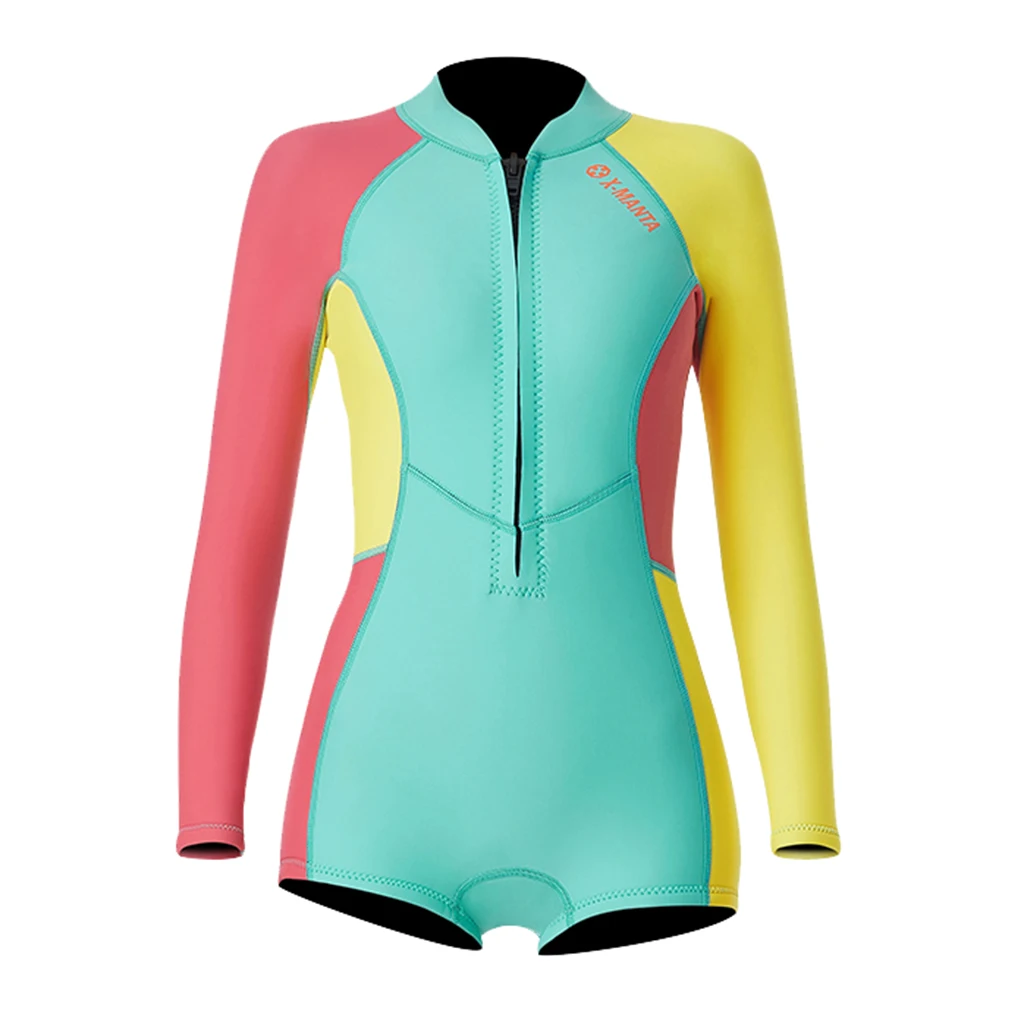 Women Neoprene One-piece 1.5mm Wetsuit Front Zip Long Sleeve Diving Snorkeling Swimwear Wetsuits