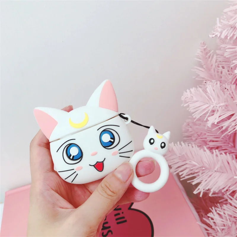 Для AirPods Чехлы Сейлор Мун светящиеся Luna Cat Bluetooth беспроводные наушники зарядное