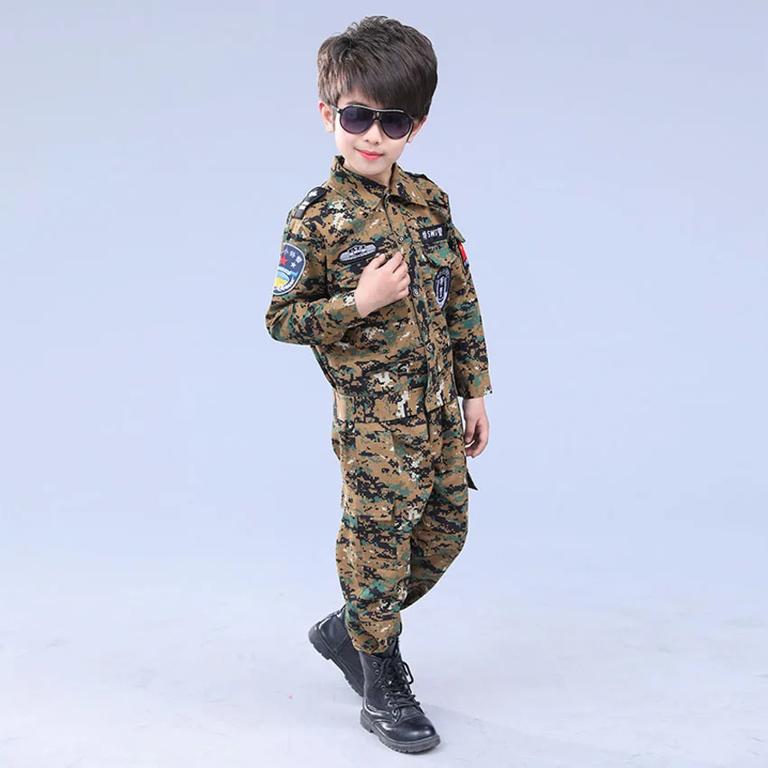 100-170cm Children Boys Carnival Birthday Gift Military Uniform Teenager Army Suit Cambat Jacket Halloween Cosplay Costume