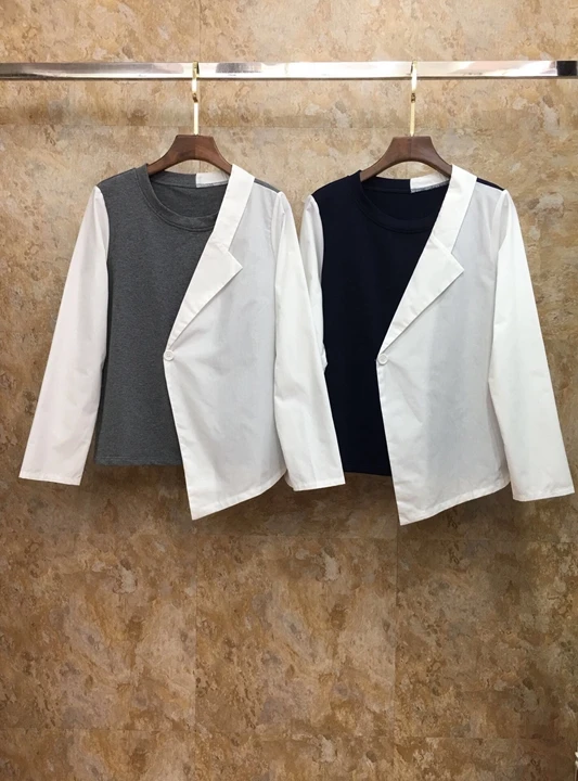 

Early Autumn New Women's Irregular Colour Matching, Cutting and Decorating Long-sleeved Baituan Top 830